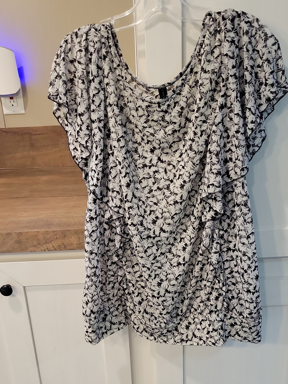 Lane Bryant Black and White Floral Ruffle Sleeve Blouse